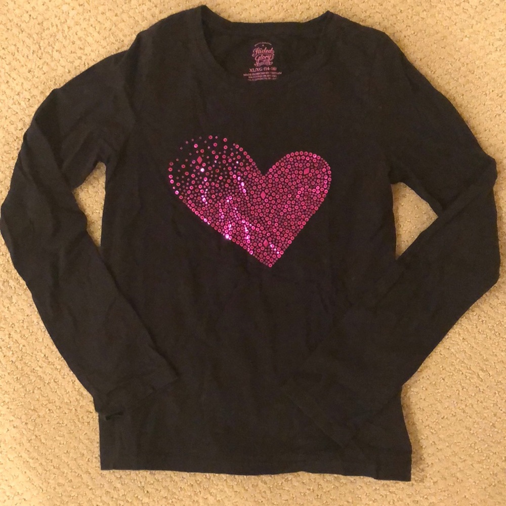 Long Sleeve Sequined Heart Tee